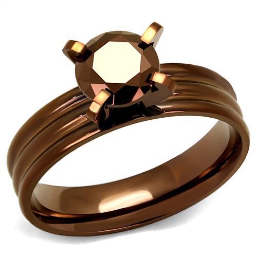 JCE2597 IP Coffee light Stainless Steel Ring with AAA Grade CZ in Light Coffee