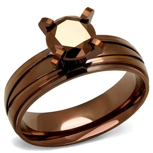 JCE2598 IP Coffee light Stainless Steel Ring with AAA Grade CZ in Light Coffee