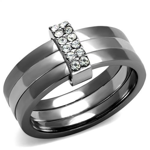 JCE2599 Two Tone IP Light Black (IP Gun) Stainless Steel Ring with Top Grade Crystal in Clear