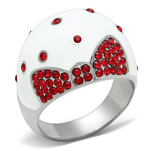 JCE260 High polished (no plating) Stainless Steel Ring with Top Grade Crystal in Ruby