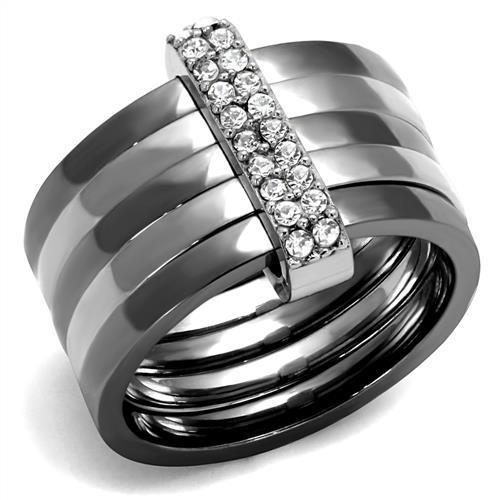 JCE2602 Two Tone IP Light Black (IP Gun) Stainless Steel Ring with Top Grade Crystal in Clear