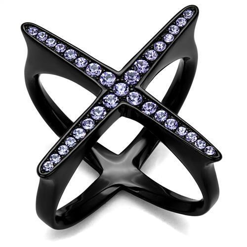 JCE2603 IP Black(Ion Plating) Stainless Steel Ring with Top Grade Crystal in Amethyst