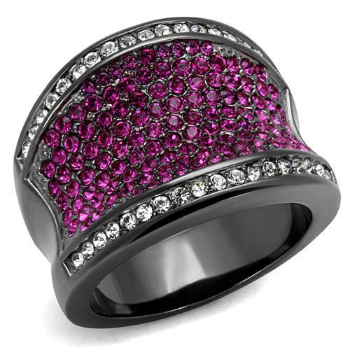 JCE2606 IP Light Black (IP Gun) Stainless Steel Ring with Top Grade Crystal in Amethyst