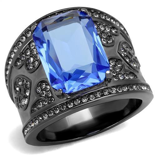 JCE2607 IP Light Black (IP Gun) Stainless Steel Ring with Top Grade Crystal in Sapphire