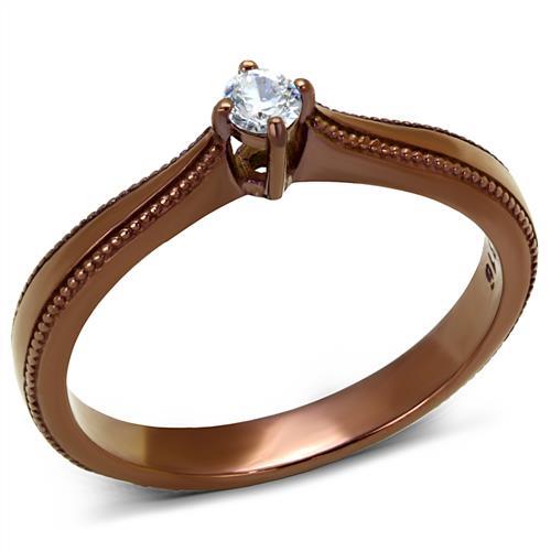 JCE2610 IP Coffee light Stainless Steel Ring with AAA Grade CZ in Clear