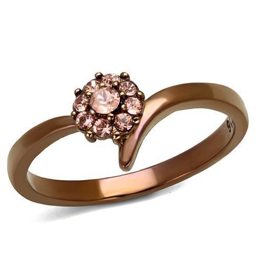 JCE2612 IP Coffee light Stainless Steel Ring with Top Grade Crystal in Light Peach