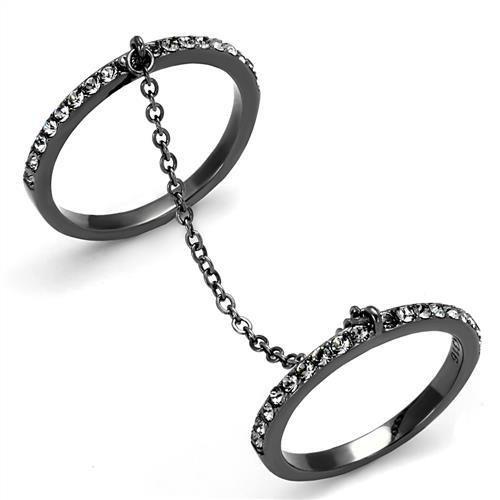 JCE2614 IP Light Black (IP Gun) Stainless Steel Ring with Top Grade Crystal in Jet