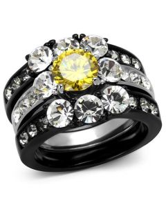 JCE2615 Two-Tone IP Black (Ion Plating) Stainless Steel Ring with AAA Grade CZ in Topaz