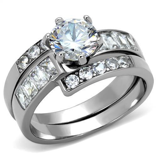 JCE2616 No Plating Stainless Steel Ring with AAA Grade CZ in Clear