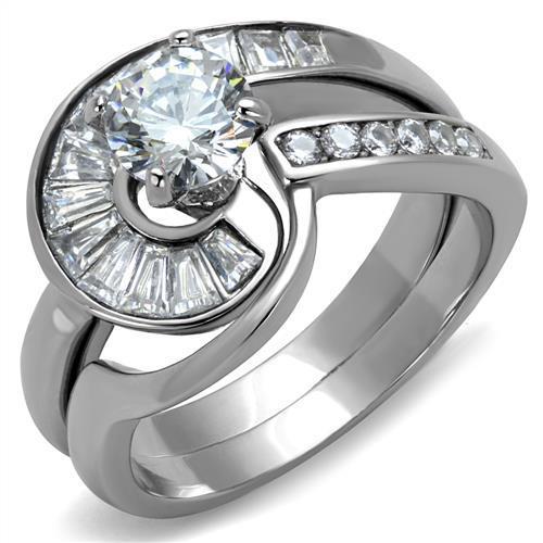 JCE2617 No Plating Stainless Steel Ring with AAA Grade CZ in Clear