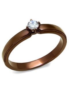 JCE2621 IP Coffee light Stainless Steel Ring with AAA Grade CZ in Clear