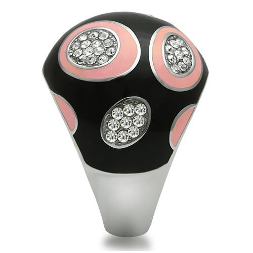 JCE263 High polished (no plating) Stainless Steel Ring with Top Grade Crystal in Clear