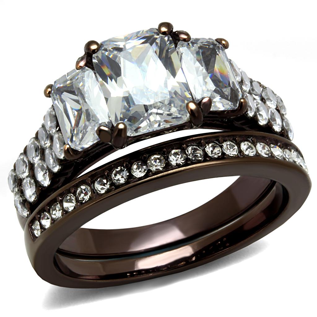 JCE2646 IP Dark Brown (IP coffee) Stainless Steel Ring with AAA Grade CZ in Clear