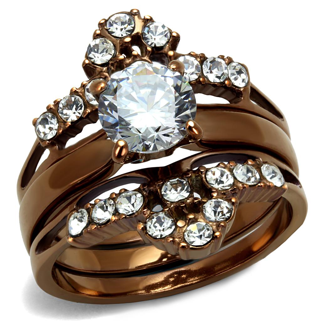JCE2647 IP Coffee light Stainless Steel Ring with AAA Grade CZ in Clear