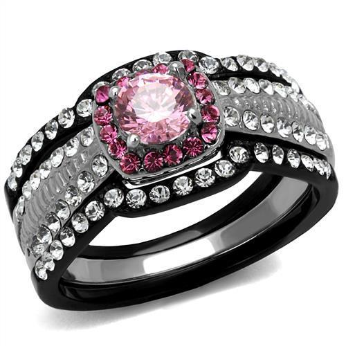 JCE2651 Two-Tone IP Black (Ion Plating) Stainless Steel Ring with AAA Grade CZ in Light Rose
