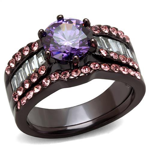 JCE2652 IP Dark Brown (IP coffee) Stainless Steel Ring with AAA Grade CZ in Amethyst