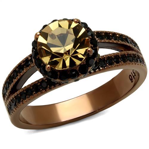 JCE2654 IP Coffee light Stainless Steel Ring with Top Grade Crystal in Light Smoked