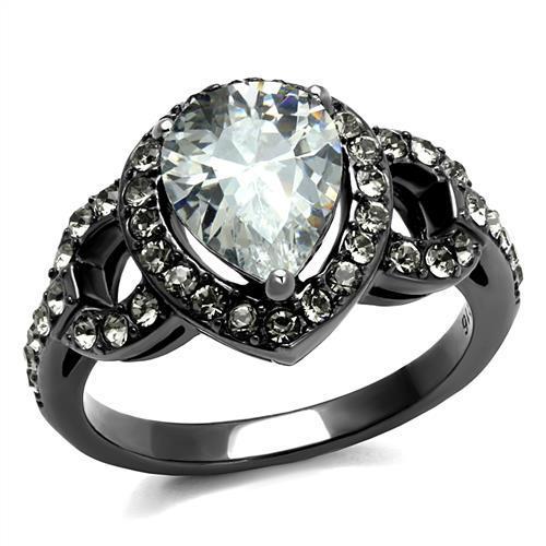 JCE2655 IP Light Black (IP Gun) Stainless Steel Ring with AAA Grade CZ in Clear