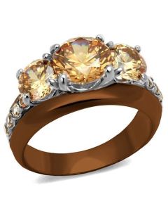 JCE2656 Two Tone IP Light Brown (IP Light coffee) Stainless Steel Ring with AAA Grade CZ in Champagne