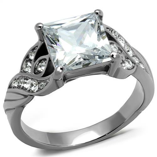 JCE2657 High polished (no plating) Stainless Steel Ring with AAA Grade CZ in Clear