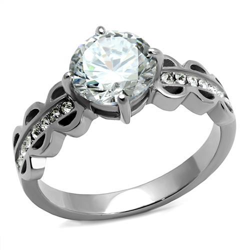 JCE2658 High polished (no plating) Stainless Steel Ring with AAA Grade CZ in Clear