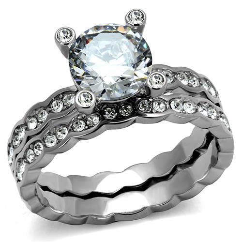 JCE2659 High polished (no plating) Stainless Steel Ring with AAA Grade CZ in Clear