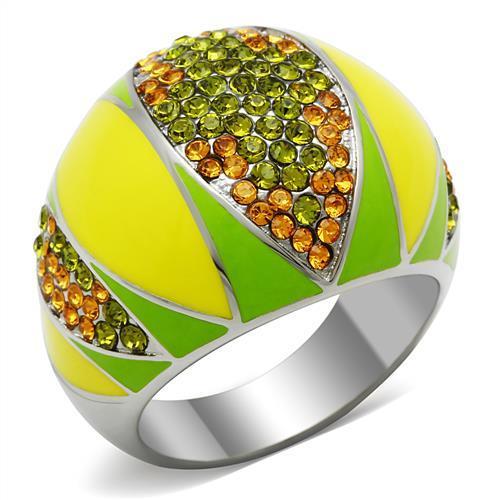 JCE266 High polished (no plating) Stainless Steel Ring with Top Grade Crystal in Multi Color