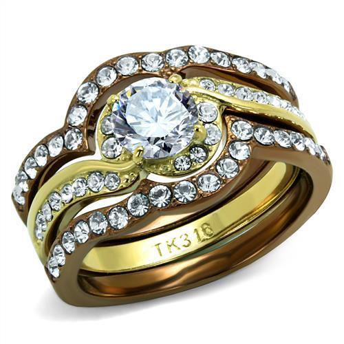 JCE2669 IP Gold & IP Light Brown (IP Light coffee) Stainless Steel Ring with AAA Grade CZ in Clear