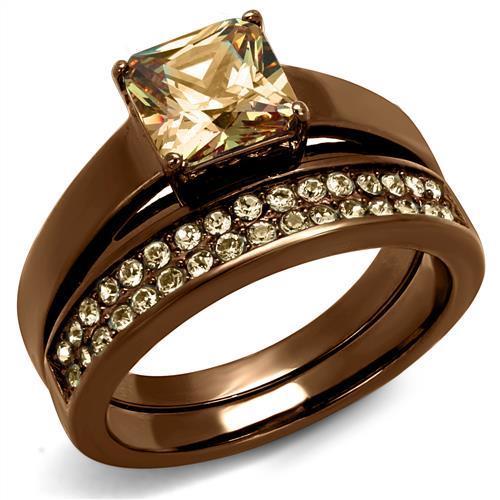 JCE2670 IP Coffee light Stainless Steel Ring with AAA Grade CZ in Champagne