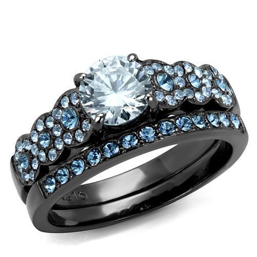 JCE2671 IP Light Black (IP Gun) Stainless Steel Ring with AAA Grade CZ in Clear