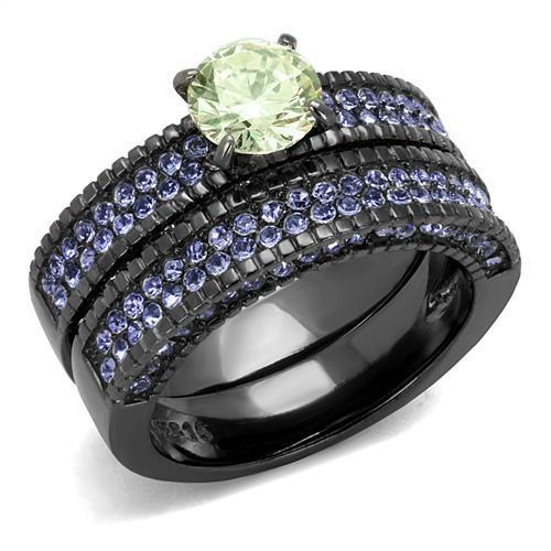 JCE2672 IP Light Black (IP Gun) Stainless Steel Ring with AAA Grade CZ in Apple Green color