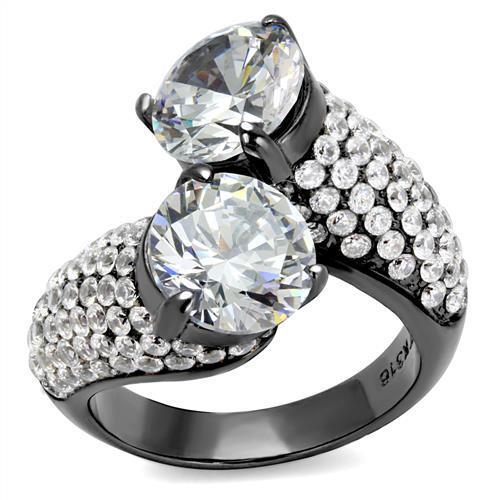 JCE2674 IP Light Black (IP Gun) Stainless Steel Ring with AAA Grade CZ in Clear