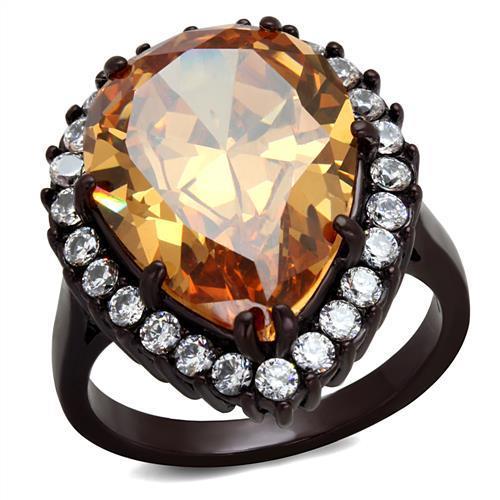 JCE2675 IP Dark Brown (IP coffee) Stainless Steel Ring with AAA Grade CZ in Champagne