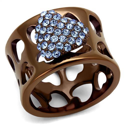 JCE2676 IP Coffee light Stainless Steel Ring with Top Grade Crystal in Aquamarine