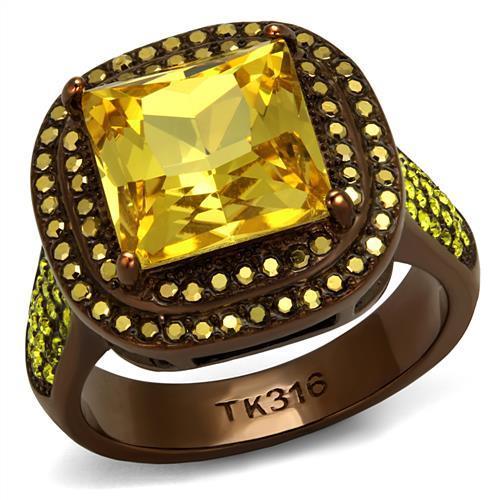 JCE2677 IP Coffee light Stainless Steel Ring with AAA Grade CZ in Topaz
