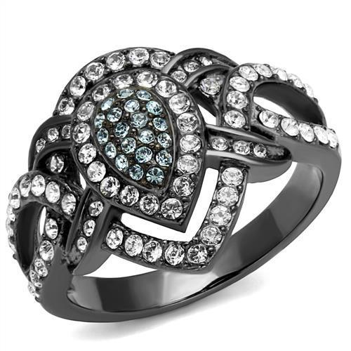 JCE2679 IP Light Black (IP Gun) Stainless Steel Ring with Top Grade Crystal in Multi Color