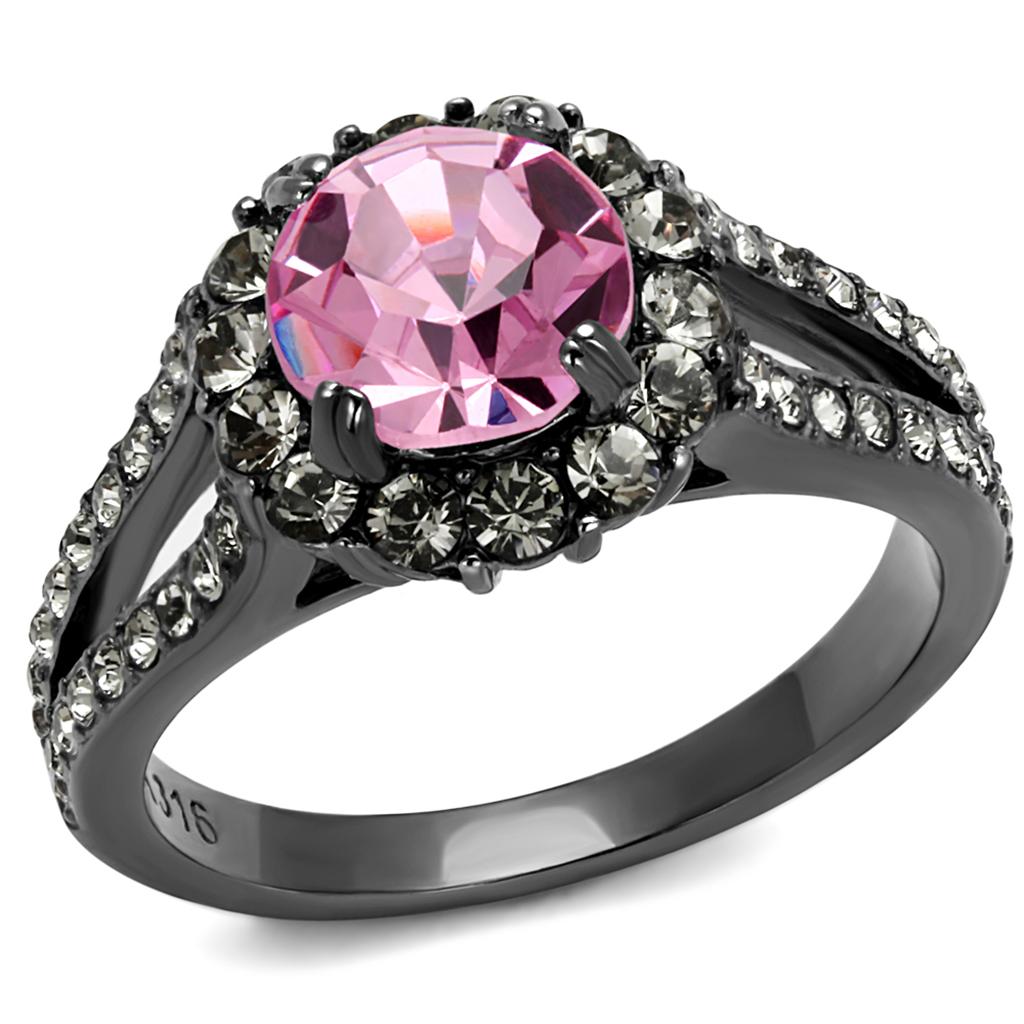 JCE2680 IP Light Black (IP Gun) Stainless Steel Ring with Top Grade Crystal in Light Rose