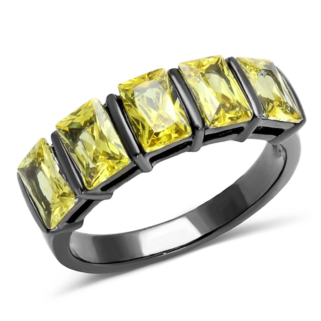 JCE2683 IP Light Black (IP Gun) Stainless Steel Ring with AAA Grade CZ in Topaz
