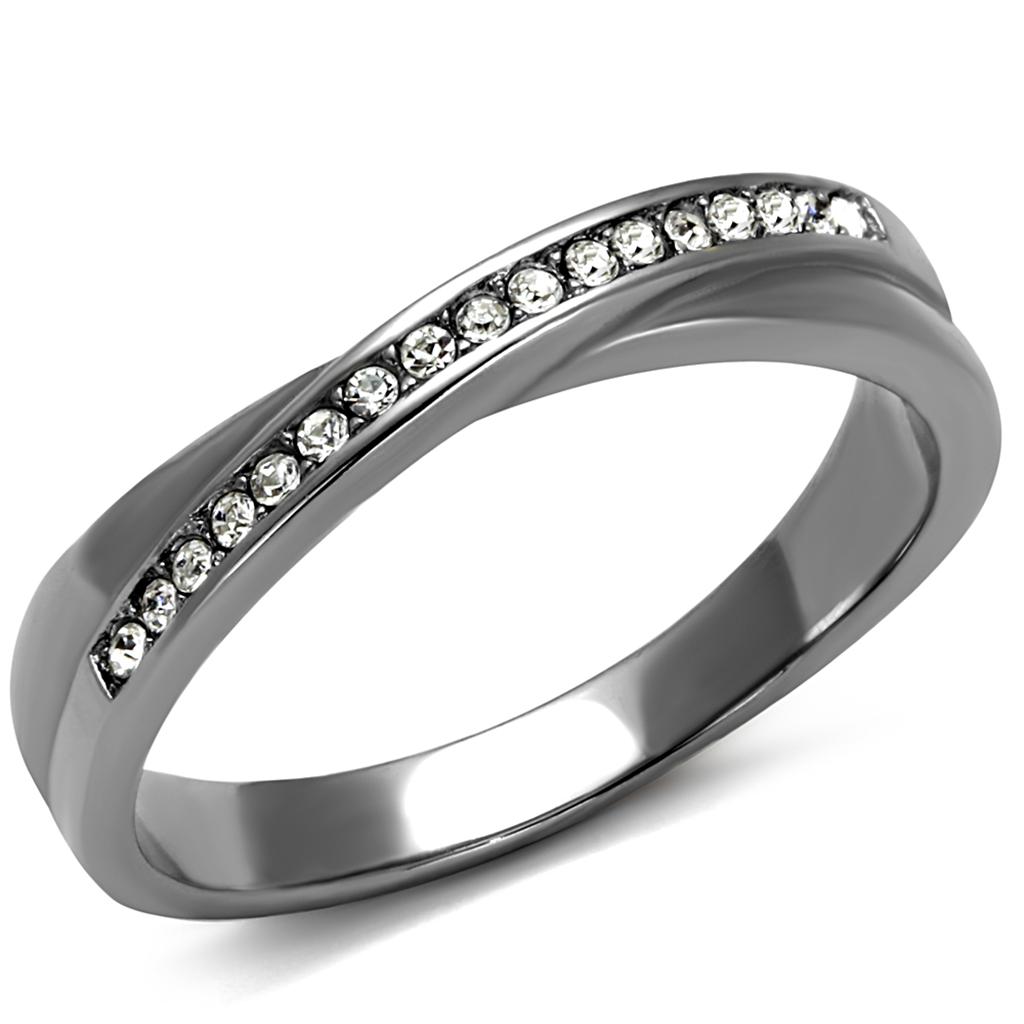 JCE2684 High polished (no plating) Stainless Steel Ring with Top Grade Crystal in Clear
