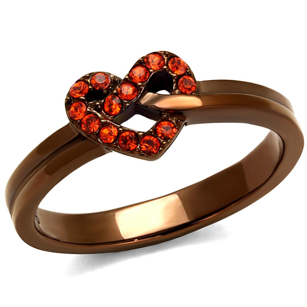 JCE2686 IP Coffee light Stainless Steel Ring with Top Grade Crystal in Orange