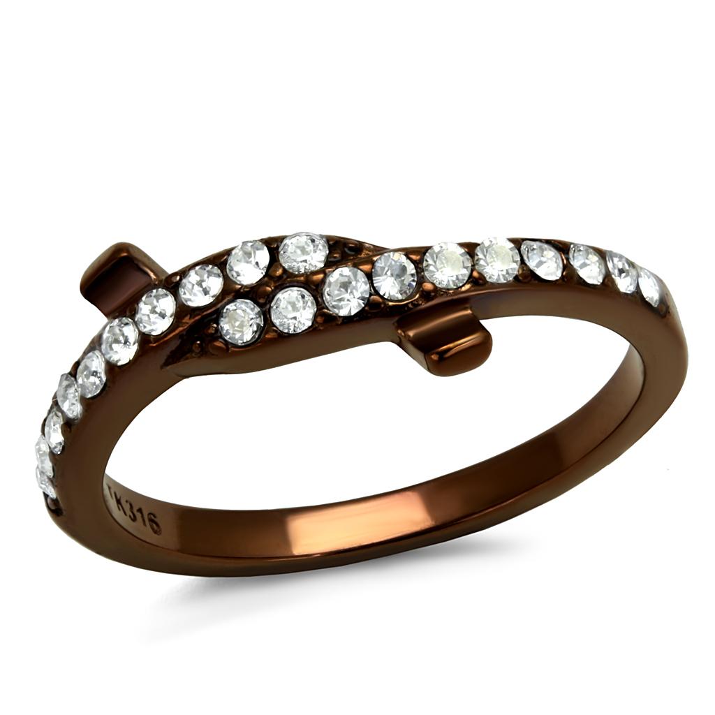 JCE2687 IP Coffee light Stainless Steel Ring with Top Grade Crystal in Clear