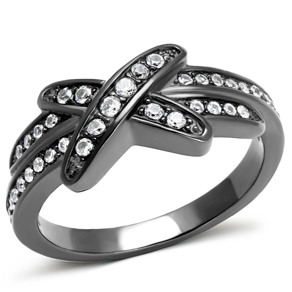 JCE2689 IP Light Black (IP Gun) Stainless Steel Ring with AAA Grade CZ in Clear