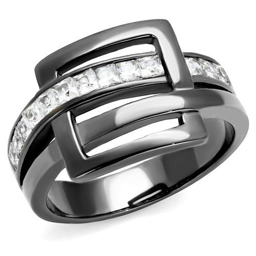 JCE2690 IP Light Black (IP Gun) Stainless Steel Ring with AAA Grade CZ in Clear