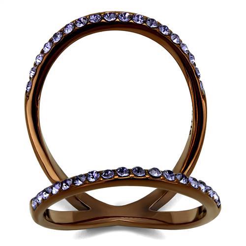 JCE2693 IP Coffee light Stainless Steel Ring with Top Grade Crystal in Tanzanite