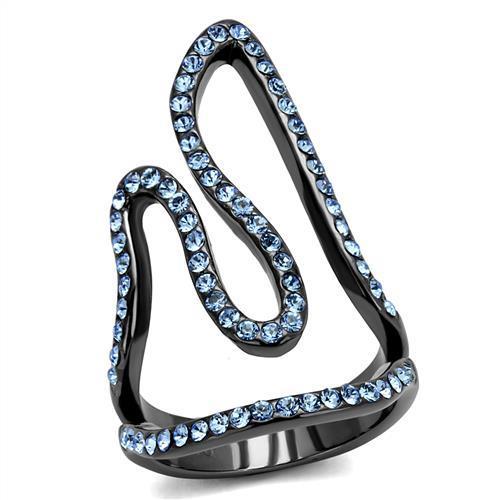 JCE2695 IP Light Black (IP Gun) Stainless Steel Ring with Top Grade Crystal in Aquamarine