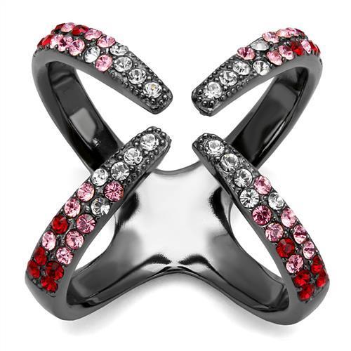 JCE2696 IP Light Black (IP Gun) Stainless Steel Ring with Top Grade Crystal in Multi Color