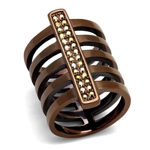 JCE2697 IP Coffee light Stainless Steel Ring with Top Grade Crystal in Light Coffee