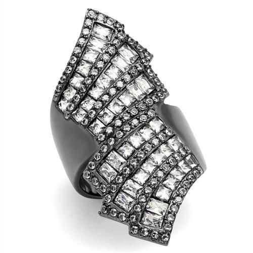 JCE2699 IP Light Black (IP Gun) Stainless Steel Ring with AAA Grade CZ in Clear
