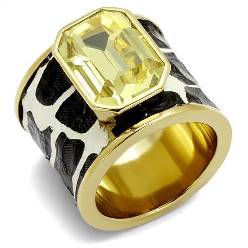 JCE2701 IP Gold(Ion Plating) Stainless Steel Ring with Top Grade Crystal in Citrine Yellow