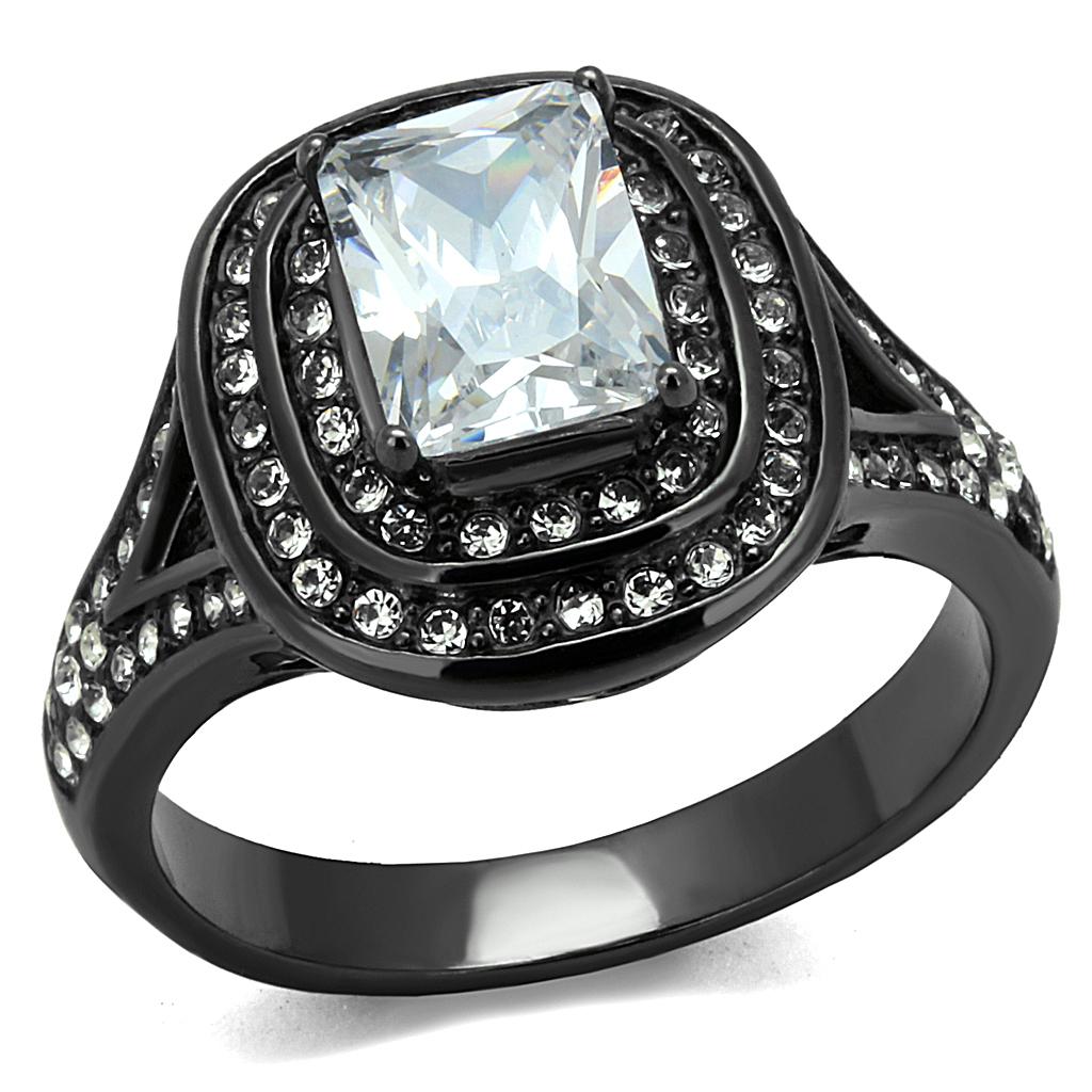 JCE2731 IP Light Black (IP Gun) Stainless Steel Ring with AAA Grade CZ in Clear
